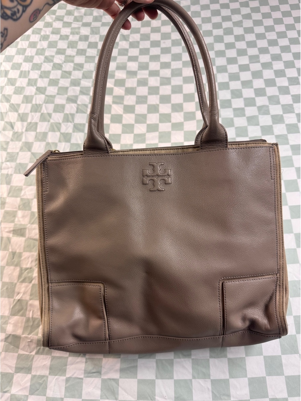 Tory Burch Taupe Leather Tote Bag